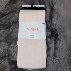 NWT Cat & Jack Cotton Tights 2 Pk Size 4-6x Black & Gray